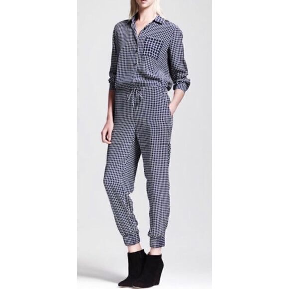 THEORY DARANDA SILK
JUMPSUIT Navy/White size 6 NWOT - Picture 1 of 10